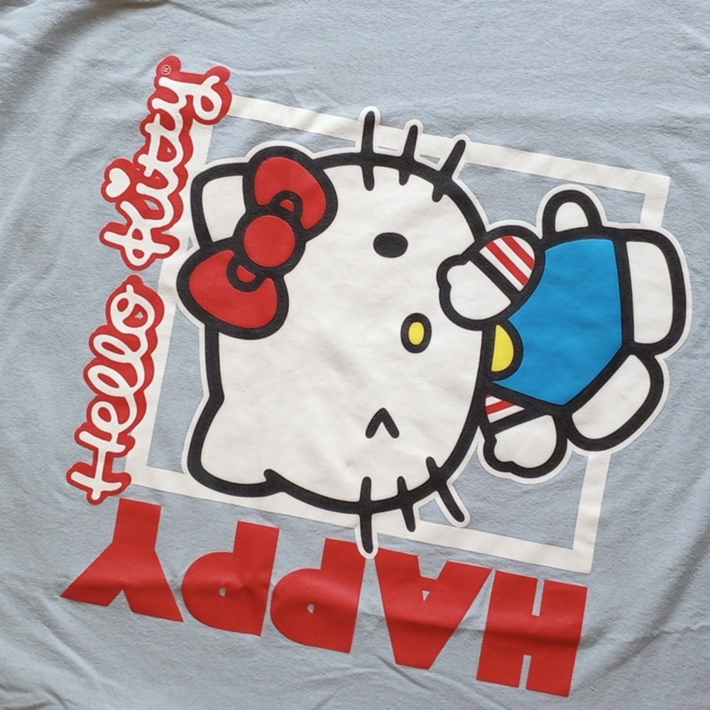Hello Kitty Happy T-shirt S Dusty Blue 100% Cotton Sanrio  50off3 - Picture 2 of 6